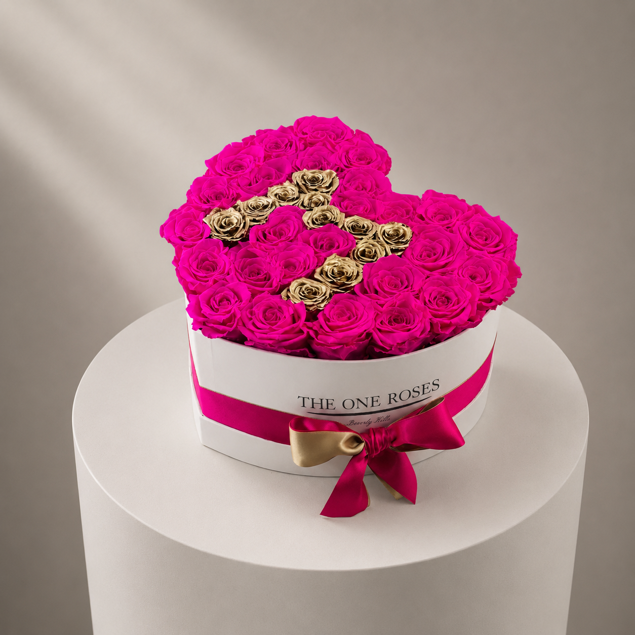 Customized Letter | White Heart Box with Pink/Gold Roses