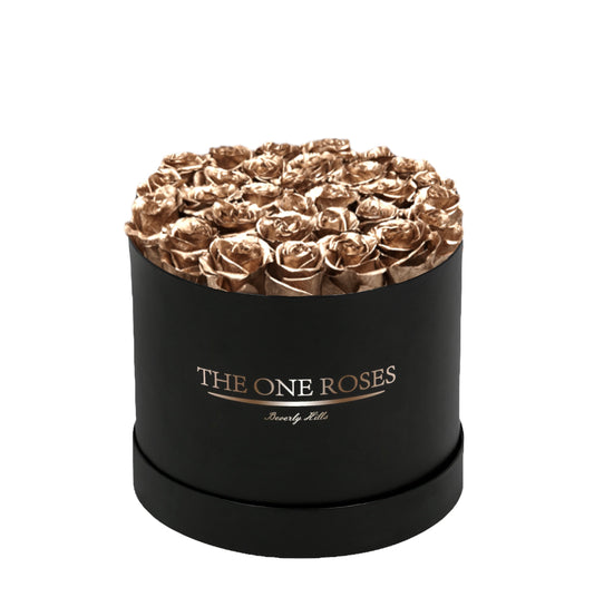 Round Flat | Classic Black Box with Metallic Gold Roses