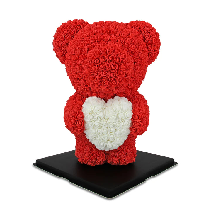 Standing Red Rose Bear White Heart