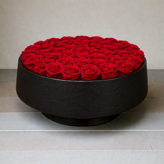 Black Ceramic Vase with Eternity Red Roses