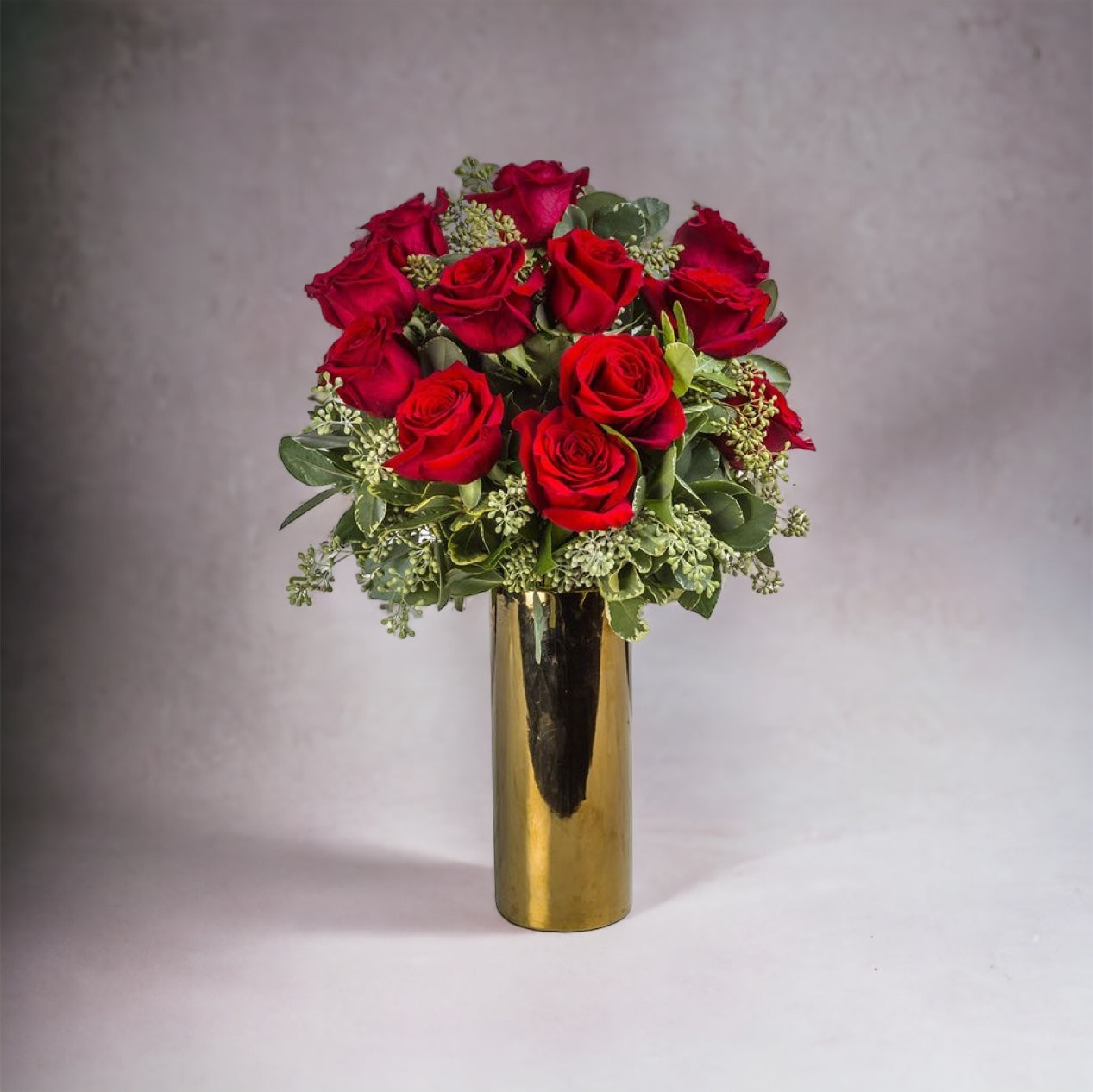 12 Stem Red Roses in a Golden Vase