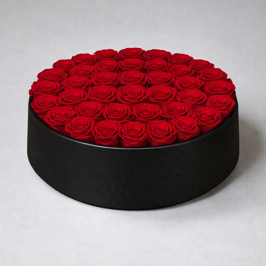 Black Ceramic Vase with Eternity Red Roses