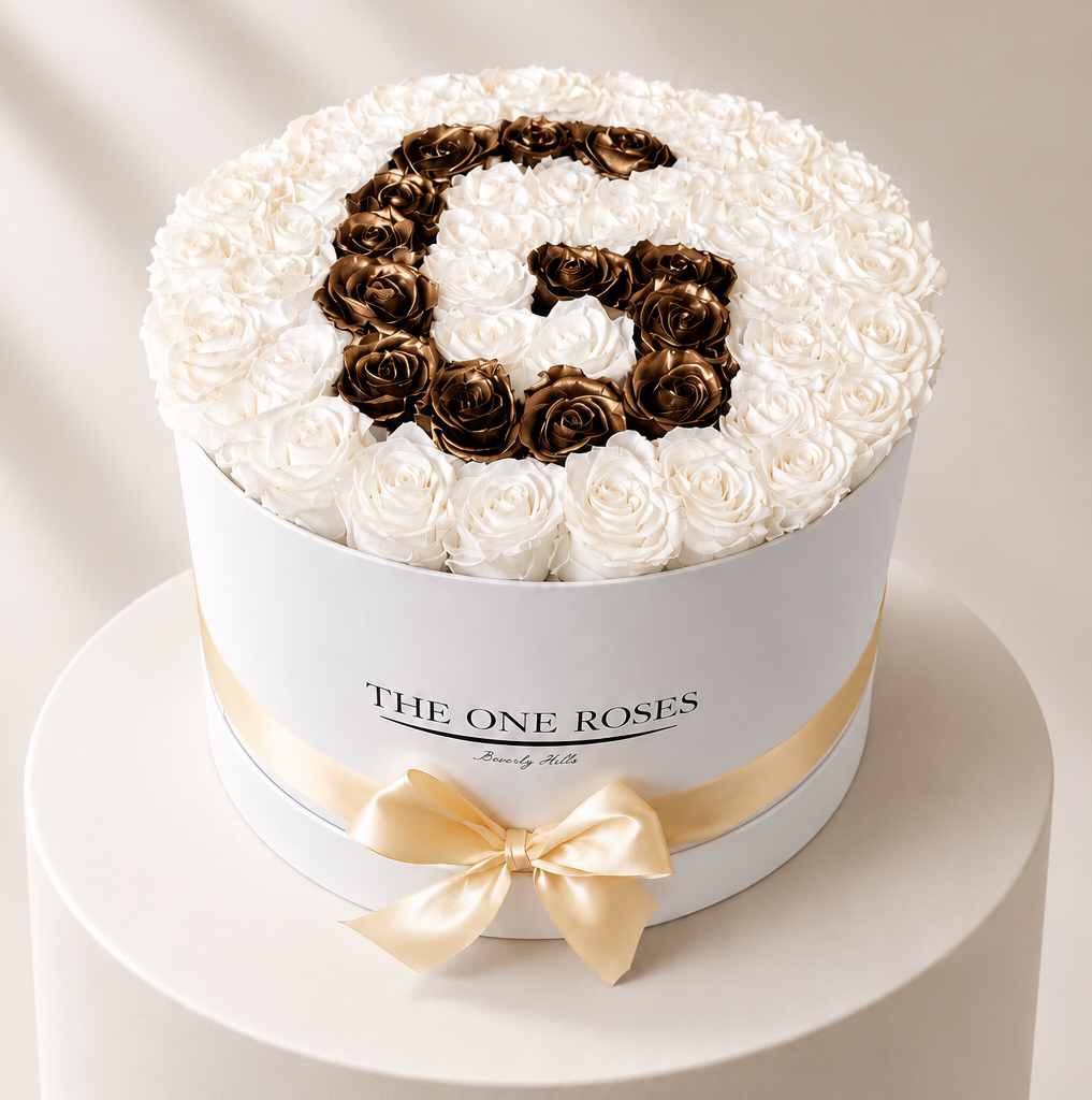 Customized Letter | White Premium Box with White/Gold Roses