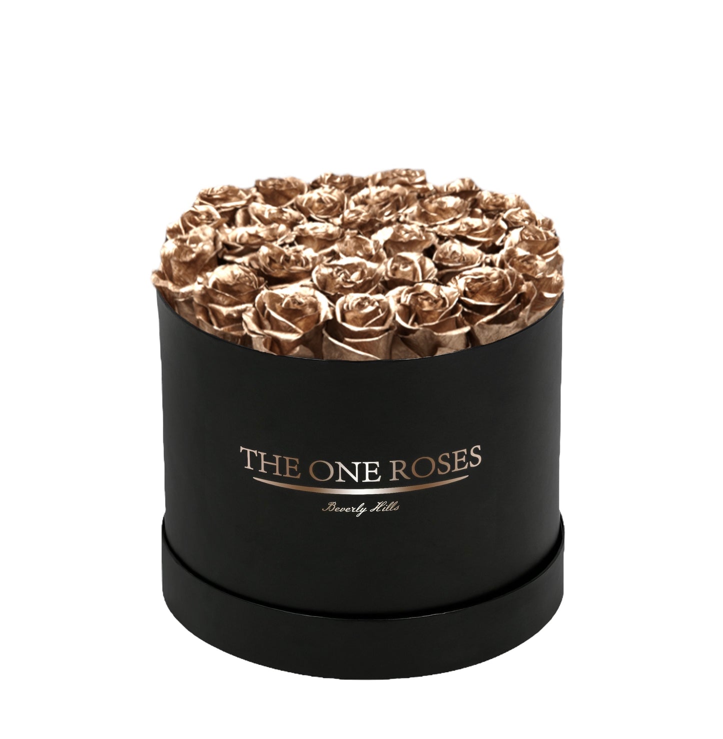 Round Flat | Classic Black Box with Metallic Gold Roses